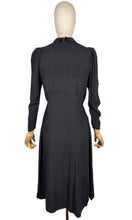 Load image into Gallery viewer, Original 1930's Black Satin Back Crepe Long Sleeved Day Dress with Pin-tuck Detail - Bust 32
