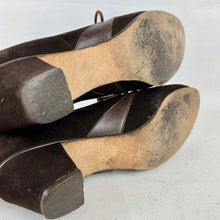 Load image into Gallery viewer, Original 1950's Brown Suede and Leather Lace Up Shoes with Low Heel - UK 4
