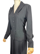 Load image into Gallery viewer, Original 1940's 1950's Inky Black Wool Day Dress with Button Front Bodice - Looks Like a Suit - Bust 40
