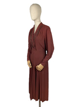 Load image into Gallery viewer, Original 1930&#39;s Warm Brown Crepe Dress with Embroidery and Soutache - Bust 36
