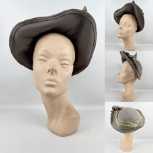 Load image into Gallery viewer, Original 1930&#39;s Grey Felt French Hat with Velvet Ribbon Trim by &#39;Suzanne Le Meunier&#39;
