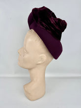 Load image into Gallery viewer, Original Late 1930’s Early 1940’s French Wine Felt and Silk Velvet High Hat
