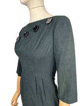 Load image into Gallery viewer, Original 1950&#39;s Black Slub Cotton Wiggle Dress by Pat Hartly - Bust 30 32
