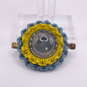 Original 1940's Blue and Yellow Wartime Make Do and Mend Wire Brooch with Glass Button Middle