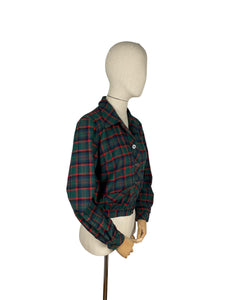 Original 1950's Bobbie Brooks Green, Red, Blue and Black Plaid Cropped Jacket with Pockets - Bust 36 38