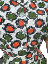 Load image into Gallery viewer, Original 1950&#39;s White, Orange, Green and Black Barkcloth Blouse and Skirt Suit - Bust 38 *

