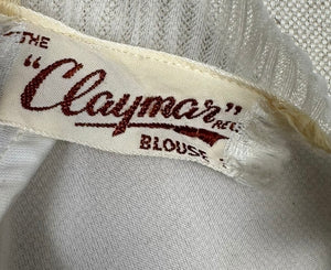 Original 1950's Sheer White Nylon Ruffle Blouse by 'The Claymar Reg'd' - Bust 37 39 *