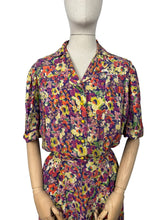 Load image into Gallery viewer, Original 1930&#39;s Volup Betty Barley Floral Silk Dress in Rust, Purple, Green and Cream - Bust 40
