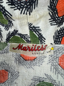 Original 1950's White, Orange, Green and Black Barkcloth Blouse and Skirt Suit - Bust 38 *