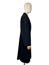 Load image into Gallery viewer, Original 1940&#39;s Navy Blue Medium Weight Wool Coat with Soutache Detail - Bust 38 40
