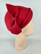 Load image into Gallery viewer, Original 1950's Red Close Fitting Felt Hat with Bow Trim by Jacoll
