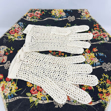 Load image into Gallery viewer, Original 1940&#39;s 1950&#39;s Pretty Cream Crochet Gloves - Small Size - As Is
