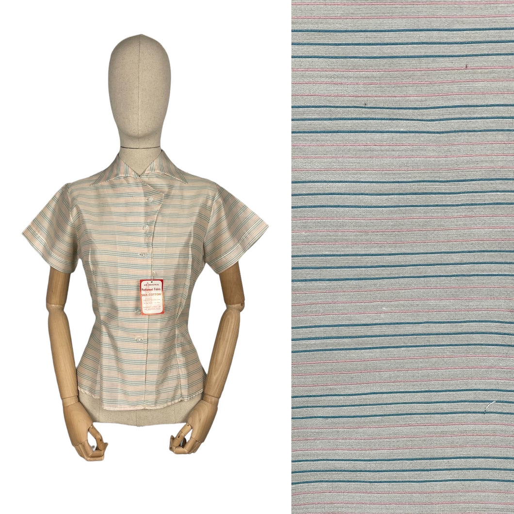 Original 1950's Deadstock with Tag Le Charme Pink and Blue Stripe Blouse - Bust 34