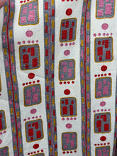 Load image into Gallery viewer, Original 1950&#39;s Full Circle Skirt in Abstract Print of Pink, Red, Mustard and Grey on White - Waist 27&quot;
