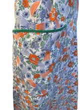 Load image into Gallery viewer, Original 1940's Blue, Orange and Green Floral Print Cotton Apron - Chore Dress - Would Make A Great Summer Dress - Bust 34 36
