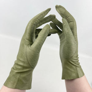 Original 1940's Sage Green Kid Leather Gloves *