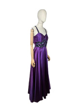 Load image into Gallery viewer, Original 1950&#39;s Purple Satin Evening Dress with Beautiful Sequin Detail - Bust 40 *

