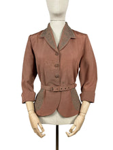 Load image into Gallery viewer, Original 1950’s Warm Brown Grosgrain Belted Jacket with Soutache Trim - Bust 36 37
