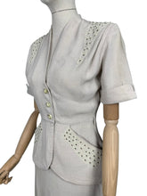 Load image into Gallery viewer, Original 1940&#39;s or 1950&#39;s Moygashel Linen Summer Suit with Beading and Soutache - Bust 34 35 *
