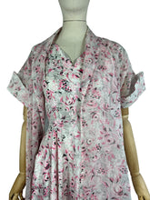 Load image into Gallery viewer, Original 1950's Dress and Jacket Set in White with Pink and Black Floral and Paste Trim - Bust 34 35
