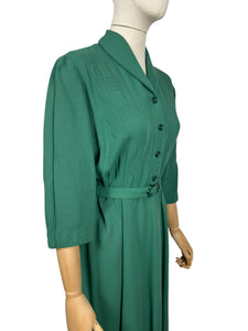 Original 1940’s Green Cotton Belted Day Dress - Bust 38 40