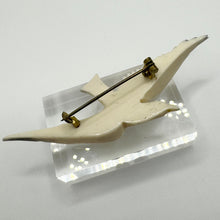Load image into Gallery viewer, Original 1940&#39;s 1950&#39;s Carved Bovine Bone Cream and Black Seagull in Flight Brooch
