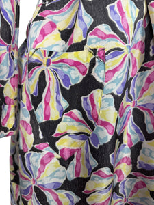 Original 1940's Novelty Print Dressing Gown - Black with Vibrant Bow Print - Bust 34 36 38