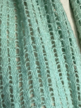 Load image into Gallery viewer, Original 1940&#39;s Hand Knitted Wool Scarf with Pretty Pom-pom Trim in Green &amp; Pink
