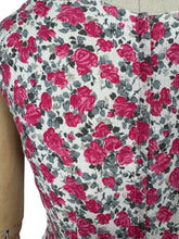 Load image into Gallery viewer, Original 1950's White, Pink and Grey Waffle Cotton Rose Print Day Dress - Bust 35 *

