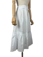 Load image into Gallery viewer, Antique Edwardian Short White Cotton Petticoat with Tie Waist and Lace Trim - Waist 27&quot;
