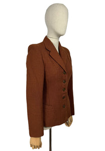 Original 1940's CC41 Rust Tweed Wool Single Breasted Jacket - Bust 34