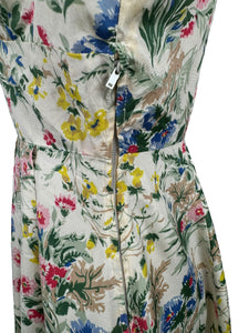 Original 1950's Pretty Pink, Yellow, Blue and Green Floral Day Dress in Artificial Silk - Bust 36 *