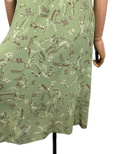 Load image into Gallery viewer, Original 1930's 1940's Novelty Print Green Crepe Day Dress with Horses and Fences Print - Bust 32 34 *
