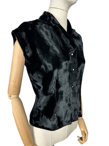 Original 1950's Inky Black Cotton Velvet Evening Blouse - Bust 34