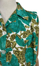 Load image into Gallery viewer, Original 1950&#39;s Turquoise, Brown and Ivory Abstract Print Sleeveless Top - Bust 40 42 *
