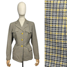 Load image into Gallery viewer, RESERVED FOR KELLY - DO NOT BUY Original 1940&#39;s Grey and Yellow Check Jacket with Fabulous Pocket Detail by Brenner Sports - Bust 38
