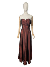 Load image into Gallery viewer, Original 1940's Full Length Evening Dress in Bronzed Maroon Artificial Silk - Bust 36
