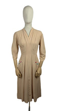 Load image into Gallery viewer, Original 1940’s Beige Crepe Day Dress with Embroidered Pocket Detail - Bust 34 35 *
