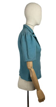 Load image into Gallery viewer, Original 1940’s Turquoise Blue Linen Short Sleeved Jacket - Bust 32 34 *
