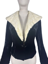 Load image into Gallery viewer, Original 1930's Black Velvet Evening Jacket with Genuine Fur Trim and Glass Buttons - Bust 38
