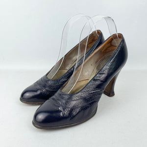 Original 1930 s 1940 s Navy Leather High Court Shoes UK 6
