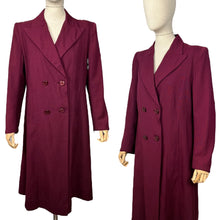 Load image into Gallery viewer, Original 1940&#39;s Burgundy Lightweight Wool Double Breasted Coat - Bust 40
