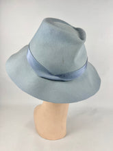 Load image into Gallery viewer, Original 1930's 1940's Pale Blue Felt Fedora with Grosgrain Trim
