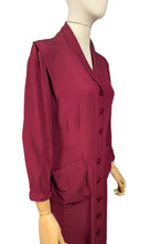 Load image into Gallery viewer, Original 1940's Burgundy Crepe Button Front Day Dress with Pockets by Tweencraft - Bust 34 35

