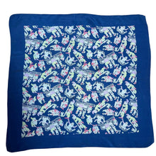 Load image into Gallery viewer, Original 1930’s 1940’s Blue, Pink and Green Pure Silk Scarf Featuring Snow White’s Seven Dwarfs Playing Instruments
