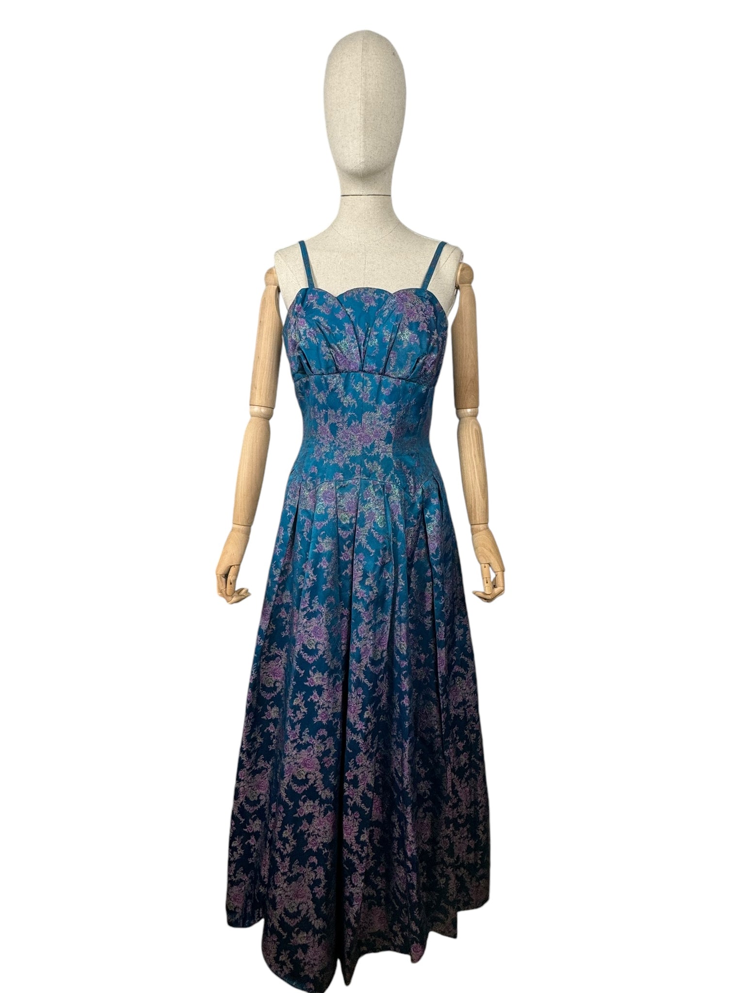 Stunning Original 1950's Sidney Smith Evening Dress in Blue, Pink and 1940s Style For You Stunning Original 1950's Sidney Smith Evening Dress in Blue, Pink and 1940s Style For You
