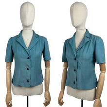 Load image into Gallery viewer, Original 1940’s Turquoise Blue Linen Short Sleeved Jacket - Bust 32 34 *
