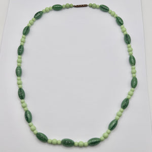 Original Art Deco 1930's Two Tone Green Satin Glass Graduated Bead Necklace