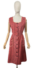 Load image into Gallery viewer, Original 1940&#39;s 1950&#39;s Dark Coral Pink Cotton Chore Dress with Black Print - Bust 37 38
