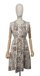 Original 1940's Thick Cotton Floral Stripe Sleeveless Chore Dress by Ritchwear - Bust 38 39